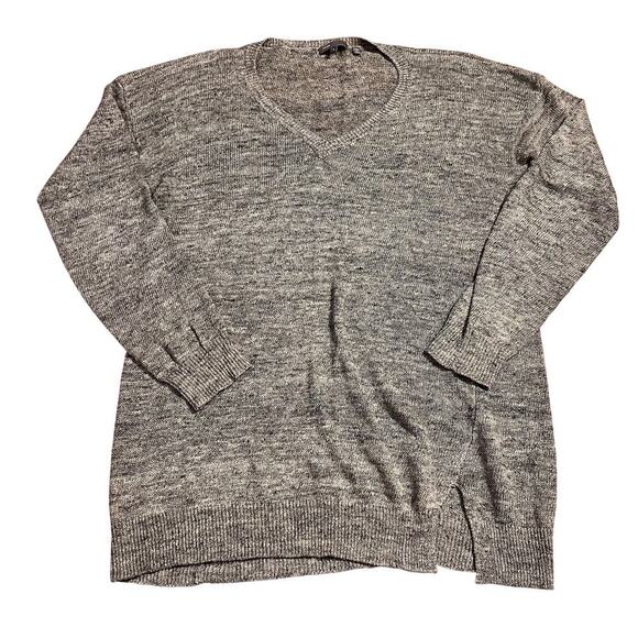 Vince Sweater Tunic Women’s Size Large V-Neck 100% Linen Gray Lagenlook Knit - Picture 1 of 5